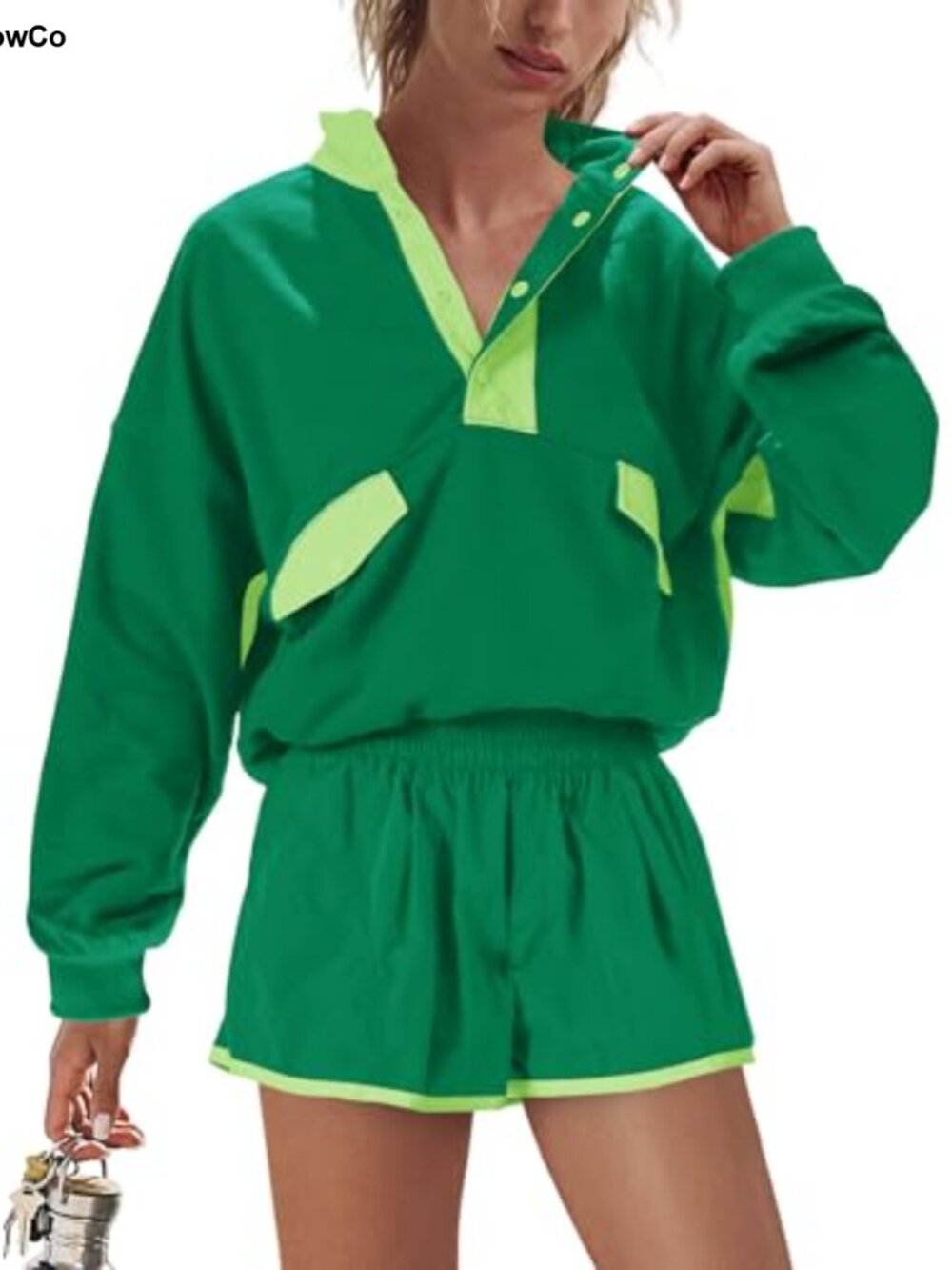 Womens Workout Set 2 Piece Pullover Sweatshirt and Shorts Activewear